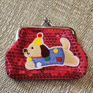 Hand Crafted Red Sequin Dog Kiss Lock Coin Purse